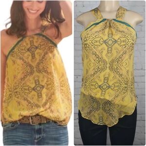 Sundance 100% Silk Kerala Goldenrod Halter Top Size 2